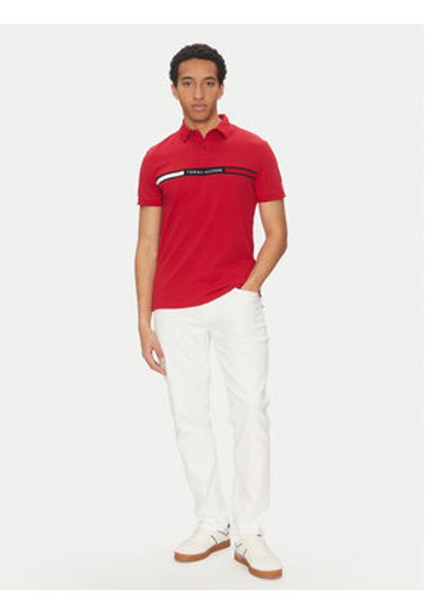 TOMMY HILFIGER - Tommy Hilfiger Polo Chest Insert MW0MW38130 Czerwony Regular Fit. Typ kołnierza: polo. Kolor: czerwony. Materiał: bawełna