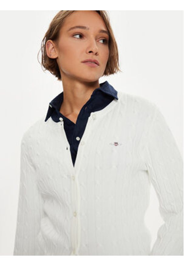 GANT - Gant Kardigan 4800103 Biały Slim Fit. Kolor: biały. Materiał: bawełna