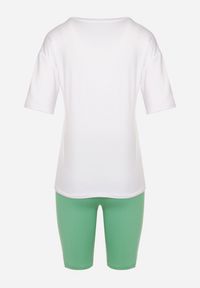 Born2be - Zielono-Biały Komplet z T-shirtem i Szortami Typu Kolarki Tiimavee. Kolor: zielony. Materiał: dzianina #7