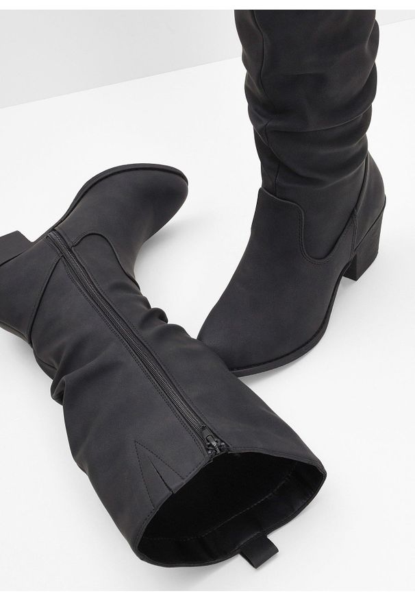 bonprix - Kozaki. Kolor: czarny. Obcas: na obcasie. Wysokość obcasa: średni