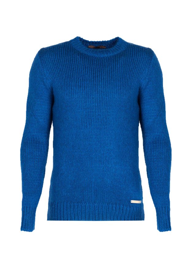 Takeshy Kurosawa Sweter "Mohair" | 83386 | Mohair | Mężczyzna | Niebieski. Okazja: na co dzień. Kolor: niebieski. Materiał: moher, poliamid, akryl. Wzór: aplikacja. Styl: casual