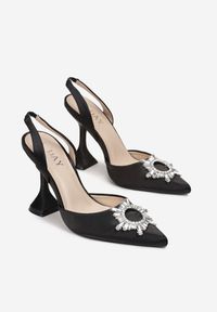 Renee - Czarne Sandały na Obcasie Klepsydra z Paskiem z Gumką i Kryształkami Alatria. Okazja: na co dzień. Zapięcie: pasek. Kolor: czarny. Obcas: na obcasie. Styl: casual. Wysokość obcasa: średni #2