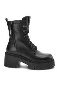 Czarne Botki Nessi Skórzane Buty Damskie. Zapięcie: sznurówki. Kolor: czarny. Materiał: skóra. Styl: elegancki