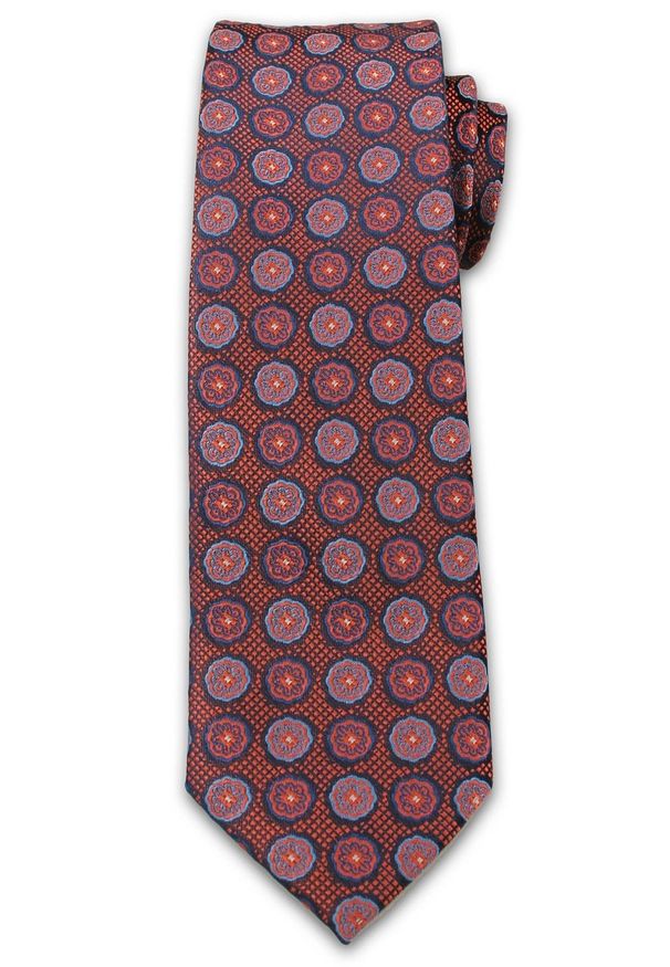 Męski Krawat w Grochy, Kwiatki - 6,7 cm, Chattier, Zgaszony Pomarańcz. Materiał: tkanina. Wzór: grochy, kwiaty. Styl: elegancki, wizytowy