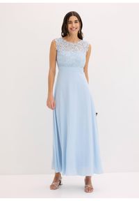 bonprix - Długa sukienka z koronką. Kolor: niebieski. Materiał: koronka. Wzór: koronka. Styl: elegancki, wizytowy. Długość: maxi #2