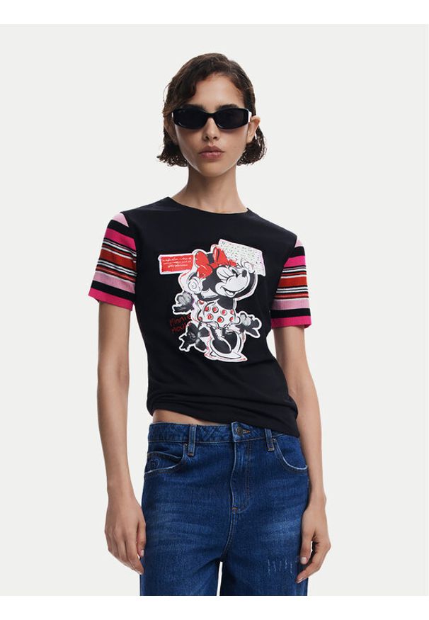 Desigual T-Shirt Minnie 25SWTK39 Czarny Slim Fit. Kolor: czarny. Materiał: syntetyk, bawełna