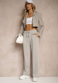 Renee - Szare Spodnie z Dodatkiem Wiskozy Dresowe High Waist Ellanoria. Okazja: na co dzień. Stan: podwyższony. Kolor: szary. Materiał: dresówka, wiskoza. Styl: casual
