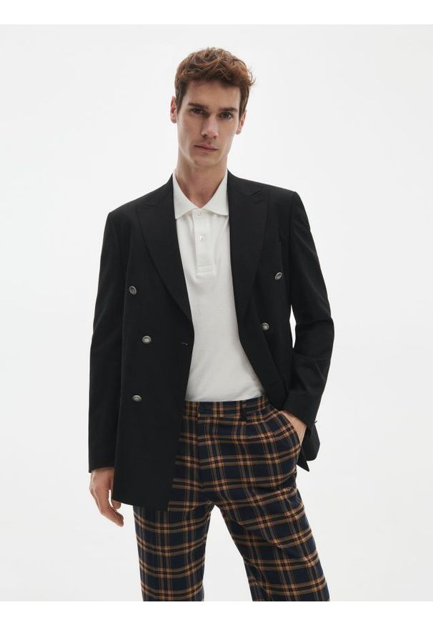Reserved - Marynarka klubowa - czarny. Kolor: czarny. Materiał: wiskoza, wełna, tkanina