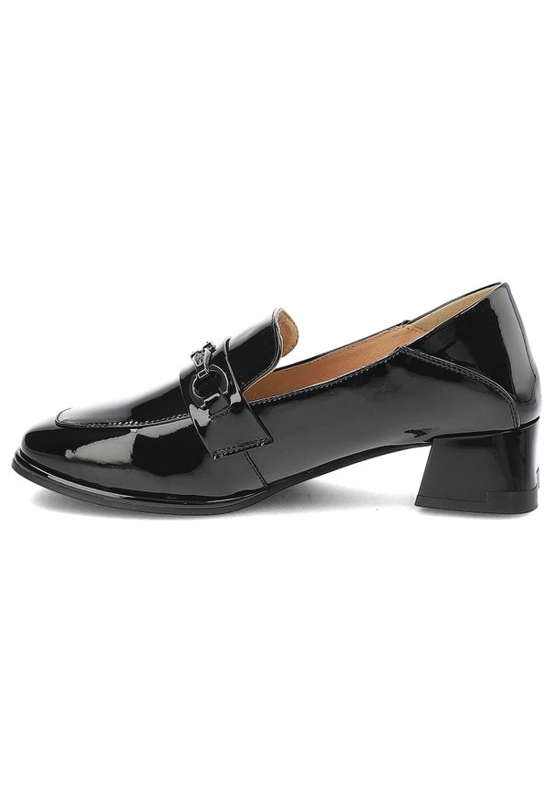 Czarne Półbuty Artiker Eleganckie Obuwie Damskie. Okazja: na co dzień. Kolor: czarny. Materiał: lakier, skóra. Obcas: na obcasie. Styl: elegancki. Wysokość obcasa: niski