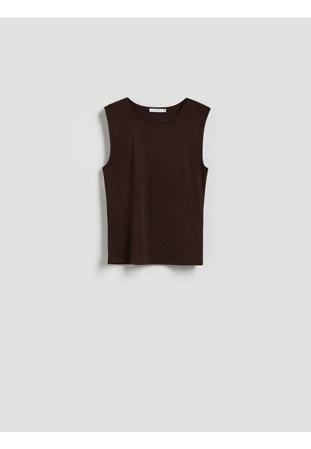Reserved - Top z wiskozą - ciemnobrązowy. Kolor: brązowy. Materiał: wiskoza