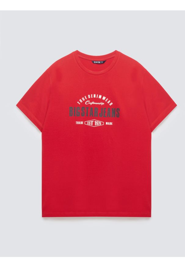 Big-Star - Koszulka męska z kontrastowym nadrukiem czerwona Sers 603. Okazja: na co dzień. Kolor: czerwony. Materiał: dzianina. Wzór: nadruk. Styl: casual, klasyczny