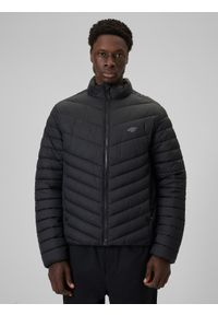 4f - 4F Kurtka z wypełnieniem syntetycznym męska - czarna L. Okazja: na co dzień. Kolor: czarny. Materiał: syntetyk. Wzór: jodełka. Styl: casual #1