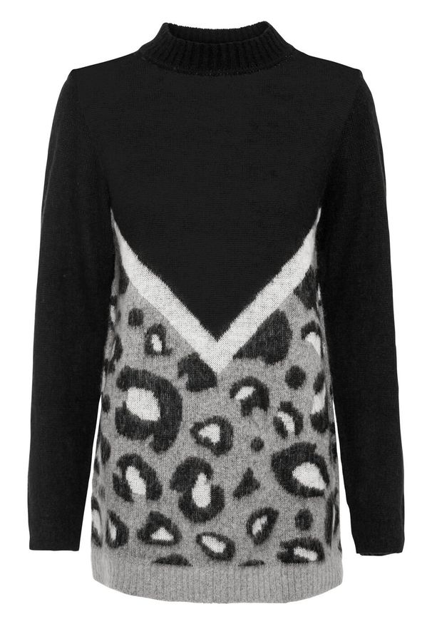 Sweter w cętki leoparda bonprix jasnoszary melanż - czarny. Kolor: szary. Materiał: materiał, akryl, poliamid. Wzór: melanż. Sezon: jesień