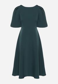 Born2be - Zielona Sukienka o Rozkloszowanym Kroju z Bufiastymi Rękawami Melisseia. Kolor: zielony. Styl: klasyczny #3