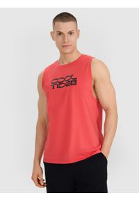 4f - 4F Tank top regular męski - czerwony XXL. Kolor: czerwony. Materiał: dzianina, bawełna, jersey. Długość rękawa: bez rękawów. Wzór: gładki, ze splotem, napisy