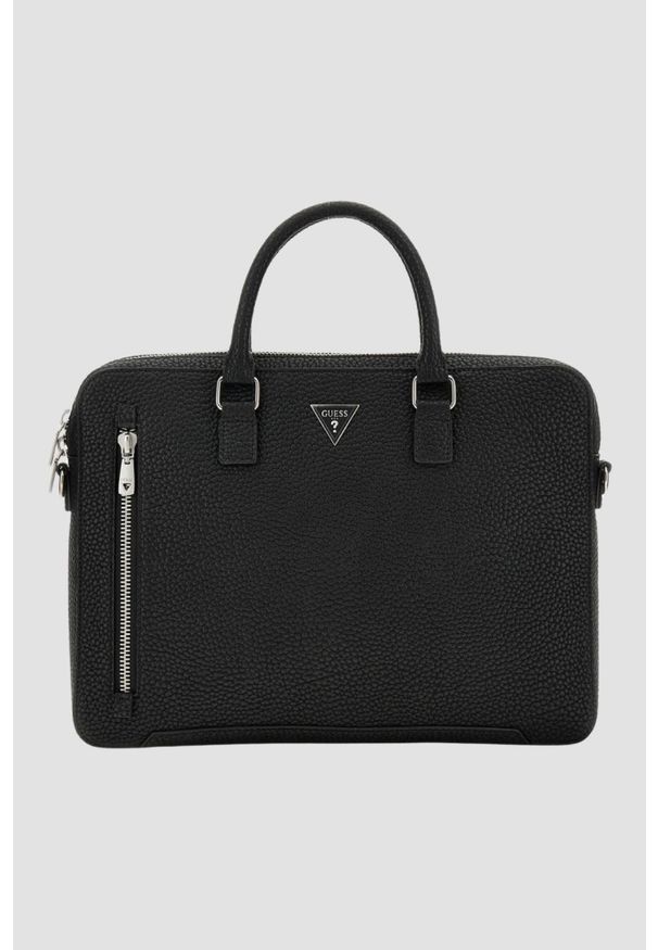Guess - GUESS Czarna aktówka męska Torino Briefcase. Kolor: czarny. Materiał: materiał. Styl: elegancki