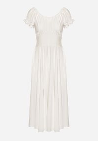 Born2be - Biała Sukienka z Bawełną Typu Hiszpanka z Ozdobnymi Bufkami Lunaleia. Okazja: na co dzień. Typ kołnierza: dekolt hiszpanka. Kolor: biały. Materiał: bawełna. Styl: casual, elegancki, klasyczny #7