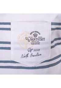 Koszulka Polo - Męska - Pako Jeans - Biała, Paski i Nadruk. Okazja: na co dzień. Typ kołnierza: polo. Kolor: biały. Materiał: bawełna. Wzór: paski, prążki. Styl: casual #3