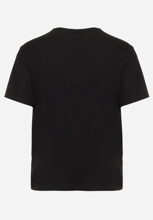 Born2be - Czarna Koszulka T-shirt z Bawełny z Ozdobnym Nadrukiem Daphileia. Okazja: na co dzień. Kolor: czarny. Materiał: bawełna. Długość: krótkie. Wzór: nadruk. Styl: casual