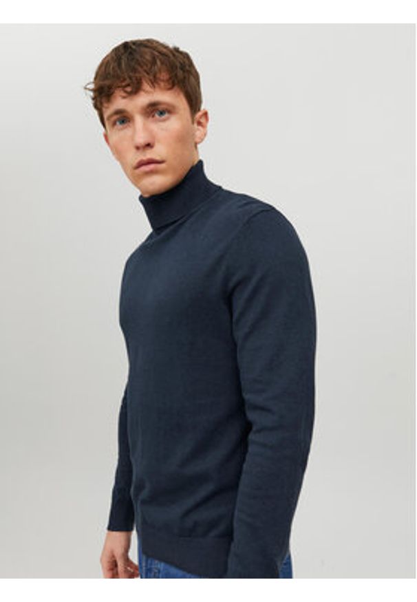 Jack & Jones - Jack&Jones Golf 12157417 Granatowy Regular Fit. Typ kołnierza: golf. Kolor: niebieski. Materiał: bawełna