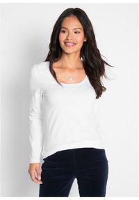 bonprix - Shirt w dopasowanym fasonie z długim rękawem. Okazja: na co dzień. Kolor: biały. Materiał: bawełna. Długość rękawa: długi rękaw. Długość: długie. Styl: casual #1