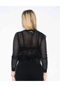 CRISTINAEFFE MILANO - Czarny sweter z piórami. Kolor: czarny. Materiał: materiał. Długość: długie. Wzór: ażurowy, aplikacja
