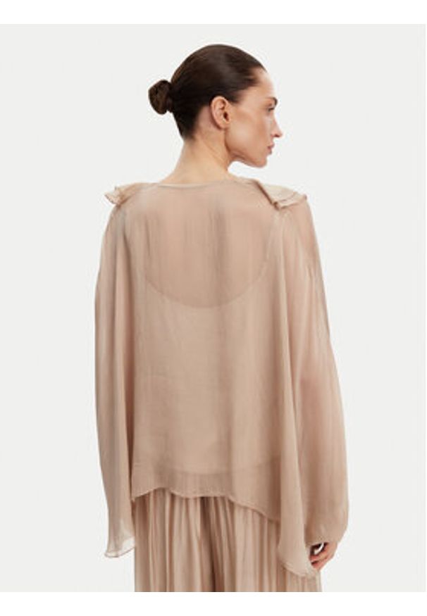 ViCOLO Bluzka TD0019 Beżowy Oversize. Kolor: beżowy. Materiał: jedwab, wiskoza
