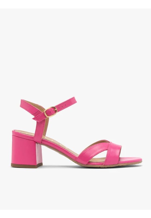 Ryłko - Sandały damskie w kolorze fuksji. Kolor: fioletowy. Materiał: skóra. Obcas: na obcasie. Wysokość obcasa: średni