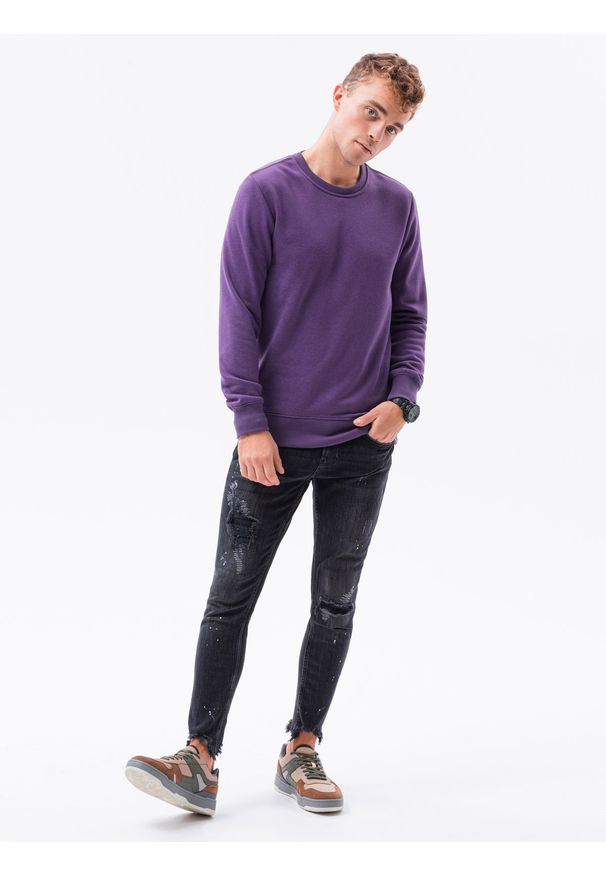 Ombre Clothing - Bluza męska bez kaptura BASIC B978 - fioletowa - XXL. Okazja: na co dzień. Typ kołnierza: bez kaptura. Kolor: fioletowy. Materiał: materiał, poliester, bawełna. Styl: casual, klasyczny