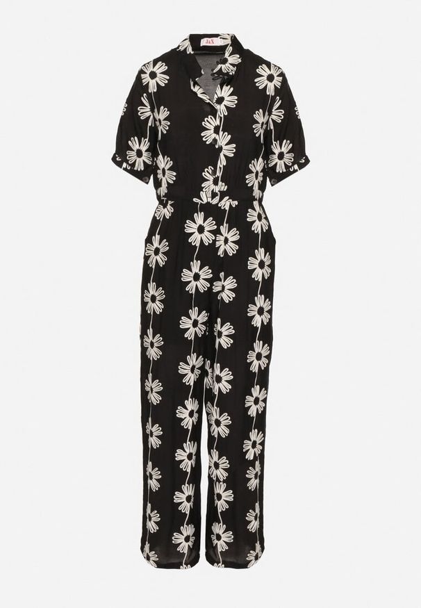 Born2be - Czarny Wiskozowy Kombinezon o Koszulowym Kroju z Krótkim Rękawem i Kieszeniami Milaviela. Okazja: na co dzień. Kolor: czarny. Materiał: wiskoza. Długość rękawa: krótki rękaw. Długość: krótkie. Styl: casual, elegancki, klasyczny