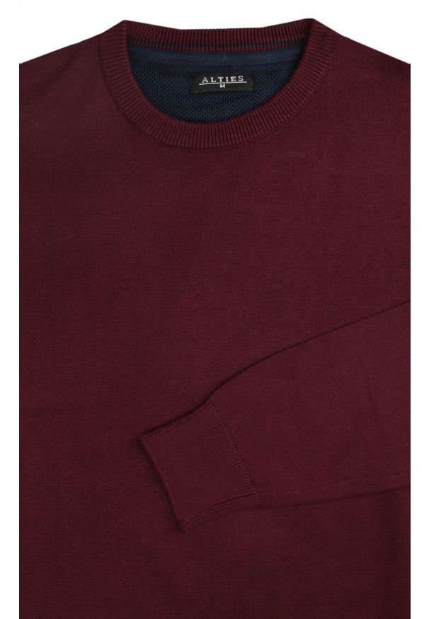 Męski Sweter z Okrągłym Dekoltem (U-Neck) - Alties - Bordowy. Okazja: na co dzień, na spotkanie biznesowe. Kolor: czerwony. Materiał: bawełna. Styl: biznesowy, elegancki, casual