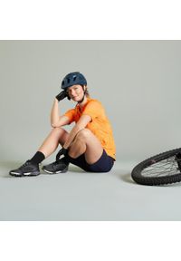 ROCKRIDER - Koszulka rowerowa MTB damska Rockrider Expl 500. Kolor: pomarańczowy, wielokolorowy, żółty, beżowy. Materiał: materiał, poliester, elastan. Długość: krótkie
