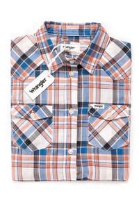 Wrangler - KOSZULA WRANGLER CHECK SHIRT GLOW ORANGE W5240LU48. Kolor: wielokolorowy. Materiał: materiał. Wzór: kratka #8