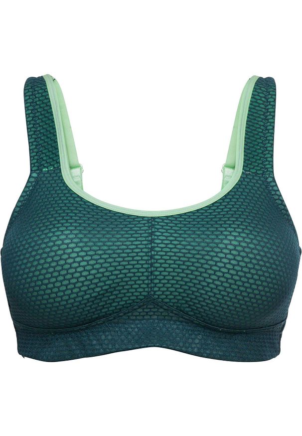 bonprix - Biustonosz sportowy, silny stopień podtrzymywania biustu. Kolor: niebieski. Materiał: materiał, skóra. Rodzaj stanika: wyściełane miseczki, różne sposoby noszenia