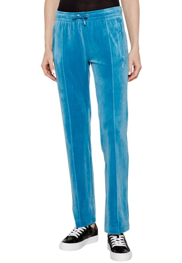 Juicy Couture - JUICY COUTURE Niebieskie damskie spodnie z cyrkoniami Tina, Rozmiar M. Kolor: niebieski. Materiał: materiał
