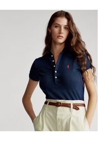 Ralph Lauren - RALPH LAUREN - Granatowa koszulka Polo Slim fit. Typ kołnierza: polo. Kolor: niebieski. Materiał: bawełna, elastan, materiał. Wzór: aplikacja, haft #1