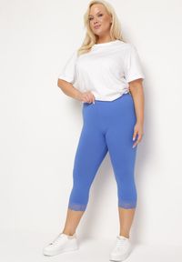 Born2be - Niebieskie Spodnie Bawełniane Legginsy 3/4 z Koronką Amaratna. Okazja: na co dzień. Stan: podwyższony. Kolekcja: plus size. Kolor: niebieski. Materiał: bawełna, koronka. Wzór: koronka. Styl: casual, elegancki #6