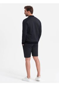 Ombre Clothing - Komplet męski kurtka + szorty z dzianiny żakardowej - granatowy V1. Kolor: niebieski. Materiał: żakard, dzianina. Wzór: nadruk #5