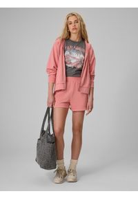 4f - 4F Bluza dresowa relaxed z kapturem damska - łososiowa XL. Okazja: na co dzień. Typ kołnierza: kaptur. Kolor: pomarańczowy. Materiał: dresówka. Styl: casual #2