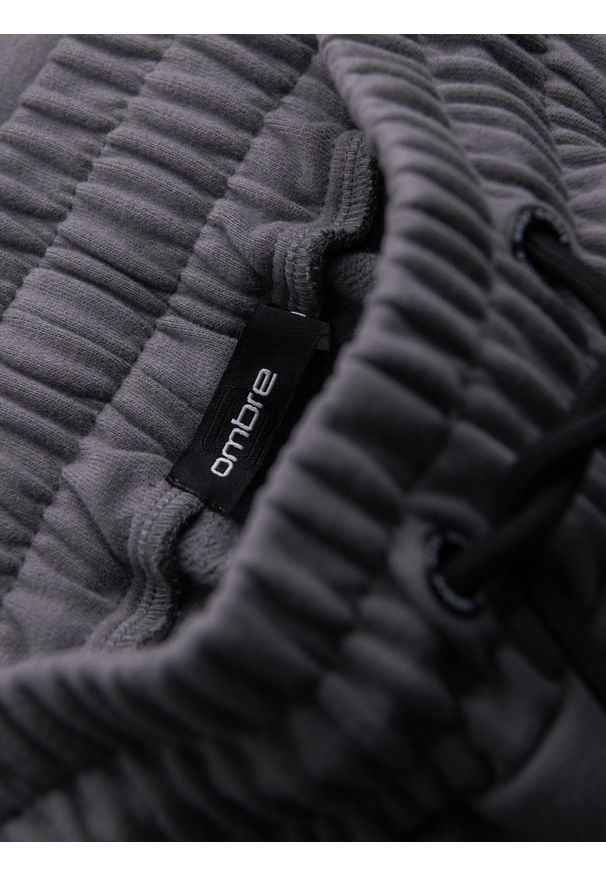 Ombre Clothing - Dopasowane męskie krótkie dresowe spodenki z nadrukami – szare V3 OM-SRSK-0138 - XXL. Kolor: szary. Materiał: dresówka. Długość: krótkie. Wzór: nadruk. Styl: sportowy