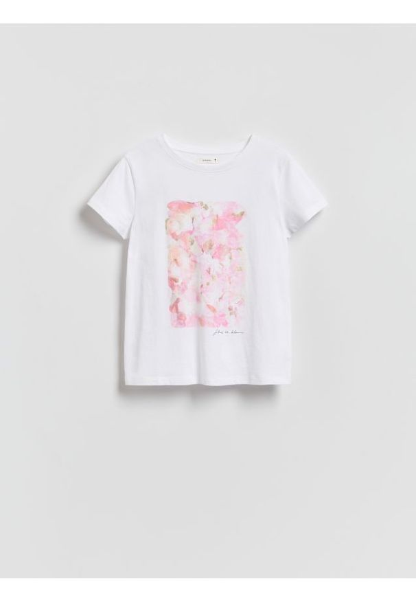 Reserved - T-shirt z nadrukiem - biały. Kolor: biały. Materiał: bawełna. Wzór: nadruk