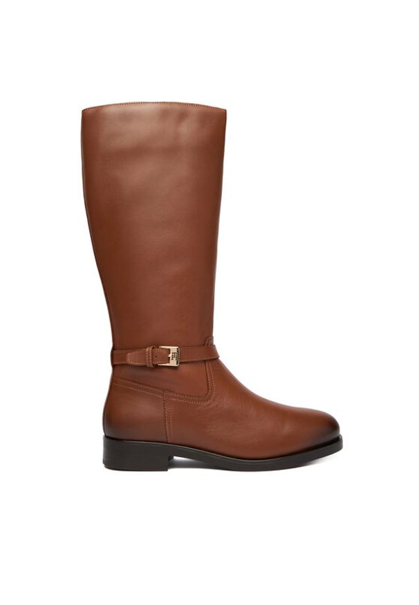 TOMMY HILFIGER - Tommy Hilfiger Kozaki Th Buckle Riding Lthr Long Boot FW0FW08873 Brązowy. Kolor: brązowy. Materiał: skóra