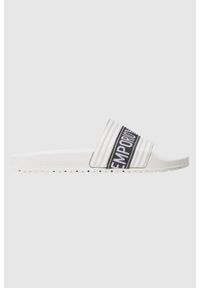 Emporio Armani - EMPORIO ARMANI Białe klapki męskie, Rozmiar 40. Kolor: biały. Materiał: materiał. Wzór: haft