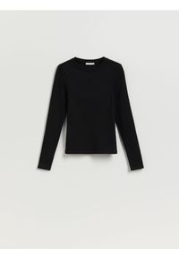 Reserved - Prążkowany longsleeve - czarny. Kolor: czarny. Materiał: prążkowany. Długość rękawa: długi rękaw