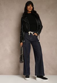 Renee - Niebieskie Jeansy z Bawełny High Waist z Ozdobną Sznurówką w Pasie Ohirvyra. Okazja: na co dzień. Stan: podwyższony. Kolor: niebieski. Styl: casual #1