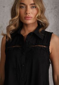 Renee - Czarna Boho Koszula z Wiskozy Bez Rękawów Zdobiona Haftem Melirianne. Kolor: czarny. Materiał: wiskoza. Długość rękawa: bez rękawów. Wzór: haft, aplikacja. Sezon: lato. Styl: boho #3