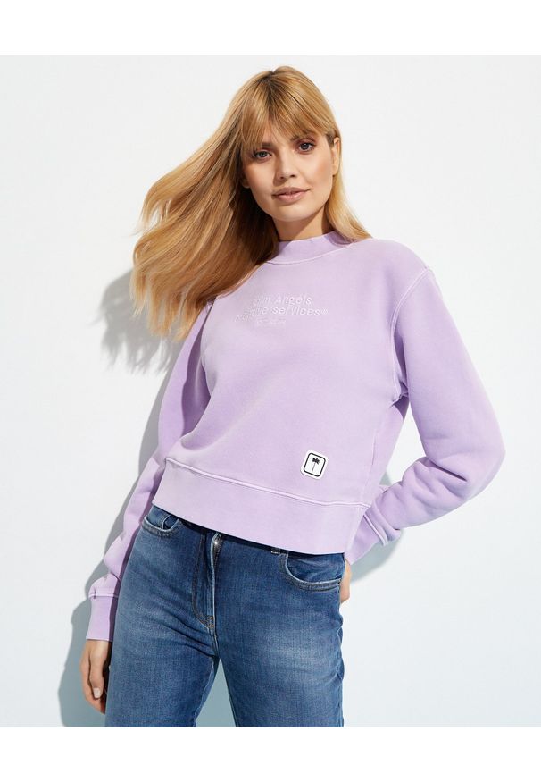 PALM ANGELS - Fioletowa bluza z długim rękawem. Kolor: różowy, wielokolorowy, fioletowy. Materiał: bawełna. Długość rękawa: długi rękaw. Długość: długie. Wzór: aplikacja, napisy