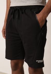 Born2be - Czarne Dresowe Szorty Sportowe z Bawełną i Kieszeniami na Suwak Rharanin. Okazja: do domu, na co dzień. Kolor: czarny. Materiał: bawełna, dresówka. Styl: sportowy #4
