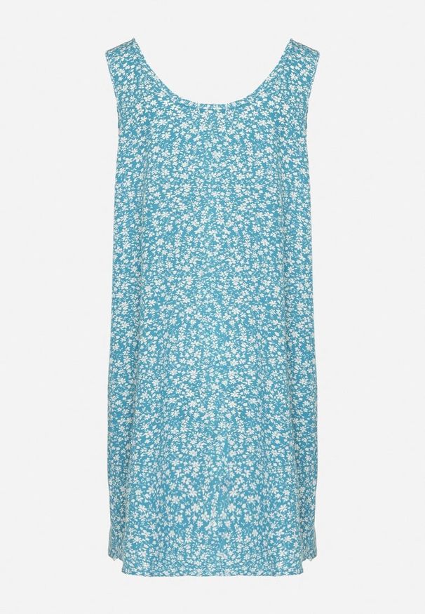 Born2be - Niebieska Sukienka w Kwiaty o Rozkloszowanym Kroju na Szerokich Ramiączkach Folarelle. Okazja: na co dzień. Kolor: niebieski. Długość rękawa: na ramiączkach. Wzór: kwiaty. Sezon: lato. Typ sukienki: rozkloszowane, proste. Styl: casual, elegancki