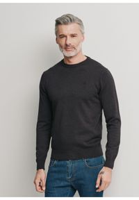 Ochnik - Grafitowy bawełniany sweter męski. Kolor: czarny. Materiał: bawełna. Długość rękawa: długi rękaw. Długość: długie